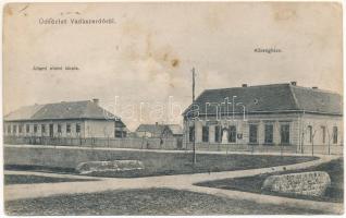 1910 Újszentes, Vadászerdő, Dumbravita, Santesti (Temesvár); állami elemi iskola, községháza. Féhn A. Béla kiadása / school, town hall (fl)