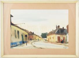 Szalóky Sándor (1921-1978): Öreg Óbuda, 1972. Akvarell, papír, jelezve jobbra lent, hátoldalán Képcs...