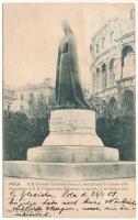 1909 Pola, Pula; S.M. Kaiserin Elisabeth-Denkmal, enthüllt am 30. October 1904 / Monumento a S.M. l'Imperatrice Elisabetta inaugurato il 30 Ottobre 1904 / Amfiteátrum és Erzsébet királyné (Sisi) szobor / amphitheatre, Empress Elisabeth of Austria (Sisi) monument (ázott / wet damage)