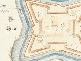 [Nagykálló várának és környékének színezett rézmetszetű képe] Kalo in Ober-Hungarn.Grundtriß der Vös...