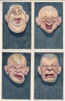 4 db RÉGI osztrák művész képeslap grimaszokkal, Carl Josef szignóval / 4 pre-1945 B.K.W.I. 579. art postcards with grimacing faces, signed by Carl Josef