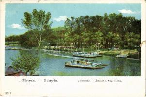 1915 Pöstyén, Pistyan, Piestany; Überfuhr / átkelés a Vág folyón komppal / crossing the Váh river by ferry (szakadás / tear)