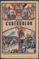 cca 1915 Népszerű csatadalok. I. világháborús propaganda kiadvány, színes, illusztrált címlappal (rajta I. Ferenc József, II. Vilmos császár, V. Mehmed szultán). Bp., Ehrenfeld Testvérek kiadása (Márkus Samu-ny.), 16 p. Tűzött papírkötés, kis sérülésekkel.