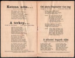 cca 1915 Népszerű csatadalok. I. világháborús propaganda kiadvány, színes, illusztrált címlappal (ra...