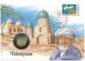 Üzbegisztán felbélyegzett borítékban, bélyegzéssel, német nyelvű tájékoztatóval, benne Oroszország 1992. 10R Cu-Ni T:UNC Uzbekistan in envelope with stamp, cancellation and a prospectus in german, in it Russia 1992. 10 Rubles Cu-Ni C:UNC