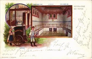 1900 Pöstyén, Piestany; Ferenc József fürdő, belső, Ferencz villa infanteristája / spa, bath, interior, spa carriage. Art Nouveau (Rb)