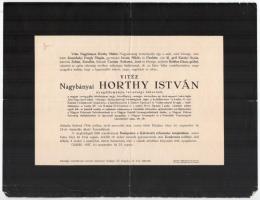 1937 Gödöllő, vitéz Nagybányai Horthy István (1858-1937) nyug. lovassági tábornok, birtokos, politikus, Horthy Miklós kormányzó bátyjának halotti értesítője. Hajtva, kis lapszéli sérülésekkel, 29,5x22,5 cm