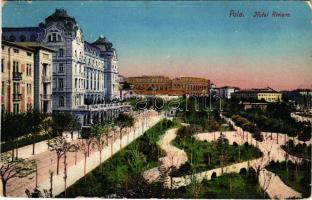 1914 Pola, Pula; Hotel Riviera, tram, park, amphitheatre + "ZENSURIERT S.M.S. ADRIA 1.XII.14 MARINE FELDPOST" (EK)