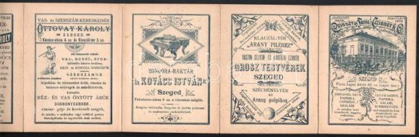 cca 1880 Szeged képes leporelló 14 db képpel, hátoldalán reklámmal, hátsó borítóval, első borító nél...