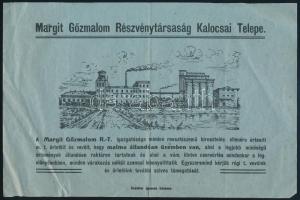 cca 1910 A kalocsai Margit gőzmalom részvénytársaság kalocsai telepének címkéje negatív propagandát cáfoló szöveggel 23x15 cm