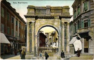 1912 Pola, Pula; Porta Aurea / gate, shops (EK)