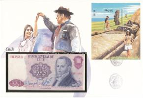 Chile 1983. 100P felbélyegzett borítékban, bélyegzéssel T:UNC Chile 1983. 100 Pesos in envelope with stamp and cancellation C:UNC