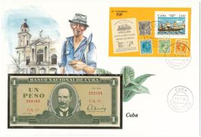 Kuba 1982. 1P felbélyegzett bankjegyes boríték bélyegzéssel T:UNC Cuba 1982. 1 Peso in banknote envelope with stamp and cancellation C:UNC