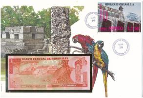 Honduras 1989. 1L felbélyegzett borítékban, bélyegzéssel T:UNC Honduras 1989. 1 Lempira in envelope with stamp and cancellation C:UNC