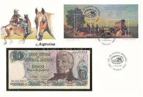 Argentína 1983-1984. 5P felbélyegzett borítékban, alkalmi bélyegzéssel T:UNC Argentina 1983-1984. 5 Pesos in envelope with stamp and cancellation C:UNC