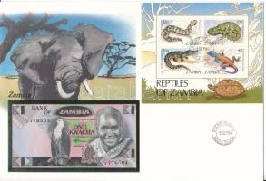 Zambia 1980-1988. 1K felbélyegzett borítékban, bélyegzéssel T:UNC Zambia 1980-1988. 1 Kwacha in envelope with stamp and cancellation C:UNC