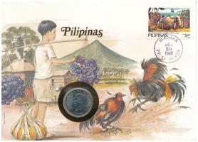 Fülöp-szigetek 1985. 50s Cu-Ni felbélyegzett borítékban, bélyegzéssel T:AU Philippines 1985. 50 Sentimo Cu-Ni in envelope with stamp, and cancellation C:AU