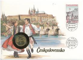 Csehszlovákia 1985. 1K Al-bronz felbélyegzett borítékban, bélyegzéssel T:AU Czechoslovakia 1985. 1 Koruna Al-bronze in envelope with stamp, cancellation C:AU