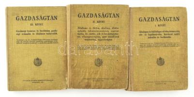 Gazdaságtan I-III. Általános és különleges növénytermesztés, rét- és legelőművelés, kertészet, szőlőművelés és borkezelés. Bp., 1997, Fővárosi Nyomda. Kopott félvászon kötés sérülésekkel, lapokon elszíneződés, egyik kötet gerince sérült.