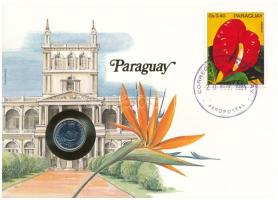 Paraguay 1980. 5G, felbélyegzett borítékban, bélyegzéssel, német nyelvű leírással T:UNC Paraguay 1980. 5 Guaranies in envelope with stamp and cancellation, with German description C:UNC