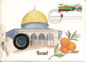 Izrael 1982. 1/2Sh Cu-Ni felbélyegzett borítékban, bélyegzéssel T:UNC  Israel 1982. 1/2 Sheqel Cu-Ni in envelope with stamp, cancellation C:UNC