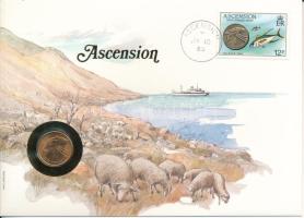 Ascension-sziget 1984. 1p bronz II. Erzsébet felbélyegzett borítékban, bélyegzéssel, német nyelvű leírással T:UNC Ascension Island 1984. 1 Penny bronze Elizabeth II in envelope with stamp and cancellation, with German description C:UNC