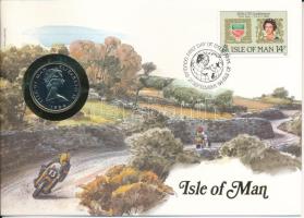 Man-sziget 1984. 10p Cu-Ni felbélyegzett borítékban, , alkalmi bélyegzéssel T:UNC  Isle of Man 1984. 10 Pence Cu-Ni in envelope with stamp and cancellation C:UNC