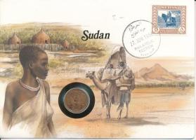 Szudán 1977. 5m bronz felbélyegzett érmés borítékban, alkalmi bélyegzéssel T:UNC patina Sudan 1977. 5 Milliemes bronze in coin envelope with stamp, and cancellation C:UNC patina