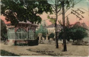 1913 Pöstyén, Piestany; Park, zenepavilon / Parkpartie mit Musikpavillon / park, music pavilion (EK)