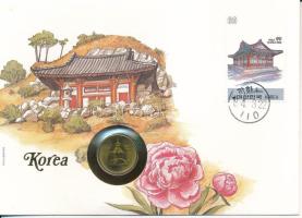 Dél-Korea 1985. 10J felbélyegzett borítékban, bélyegzéssel T:UNC  South Korea 1985. 10 Jeon in envelope with stamp and cancellation C:UNC