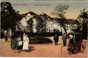 Pöstyén, Piestany; Irmina kúpel a Thermia / Irma fürdő és Thermia szálloda, infanteristák / bath, hotel, spa carriages