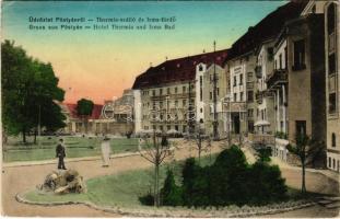 1918 Pöstyén, Piestany; Thermia szálló és Irma fürdő. Gipsz H. kiadása / Hotel Thermia und Irma Bad / hotel, bath, spa (EK)