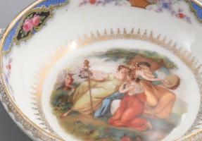 Cseh Alt-Wien porcelán teás készlet, antik dekorral. Matricás, jelzett, kis kopással Hat személyes, ...