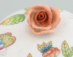 Herendi Viktória mintás lábas bonbonier, rózsa fogóval. Jelzett, rózsán pattogzással, m: 10,5 cm