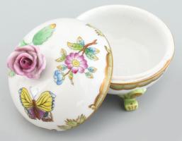 Herendi Viktória mintás lábas bonbonier, rózsa fogóval. Jelzett, hibátlan, d: 7,5 cm