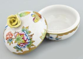 Herendi Viktória mintás lábas bonbonier, rózsa fogóval. Jelzett, hibátlan, vasúti jelzéssel, d: 9,5 ...