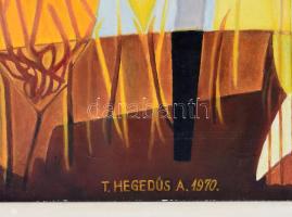 T Hegedűs A jelzéssel: Színes formák, 1970. Olaj, vászon. Dekoratív, sérült fakeretben. 100x60 cm. K...