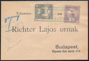 1900 Turul 1+4f zöld KÉPES LEVELEZŐLAP KIÁLLÍTÁS BUDAPEST bélyegzéssel, T portó jelöléssel és érkezési bélyegzéssel