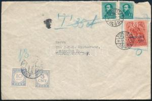 1939 Köznapi levél Arcképek 2*10f és Hazatérés 20f bélyegekkel BUDAPEST - Hollandia, ahol a Hazatérés bélyeget nem fogadták és a levelet 3+10 centtel megportózták