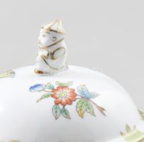 Herendi Viktória mintás cukorkínáló, kínai figurás fogóval. Jelzett, hibátlan, d: 9,5 cm, m: 10,5 cm