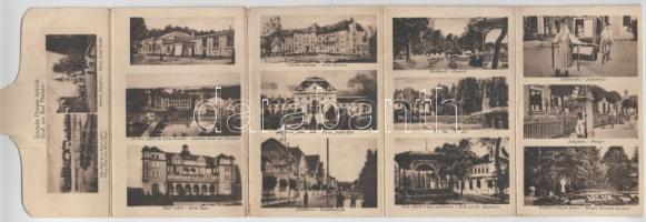 1918 Pöstyén, Pistyan, Piestany; kihajtható 5 részes leporellólap, rajta zsinagóga / foldable 5-tiled leporellocard with synagogue (b)