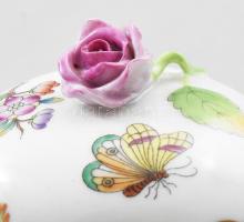 Herendi Viktória mintás ékszeres doboz, rózsa fogóval. Jelzett, hibátlan, d: 8 cm