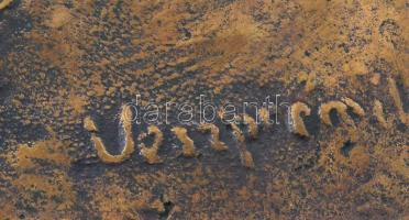 Veszprémi Imre (1932-2013): Halászok a Balatonon. Bronz falikép, jelzett, 30,5×20,5 cm