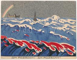 1919 Oh Pozsony! Oh Pozsony! - Schima András (1882-1959) győri iparművész rajza és saját levele Martos Ferencnek címezve Mezőkövesdre / Hungarian hand drawn propaganda art with Bratislava (Pressburg) s: Schima Bandi (18 x 14 cm) (EK)