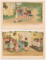 7 db RÉGI művész motívum képeslap vegyes minőségben: gyerekek / 7 pre-1945 art motive postcards in mixed quality: children (K. Feiertag, Pauli Ebner)