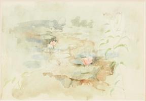 Szabó jelzéssel: Tavirózsák. Akvarell, papír. Dekoratív, üvegezett fakeretben. 16,5x23,5 cm