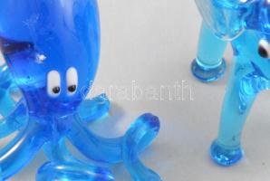 2 db muranói üveg elefánt és tintahal figura. Kézi készítésű üveg, egyik sérült 7 cm