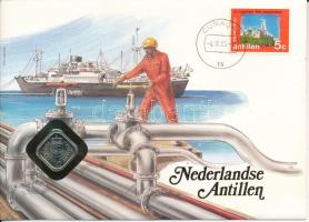 Holland-Antillák 1985. 5c felbélyegzett borítékban, bélyegzéssel, német nyelvű leírással T:UNC Netherlands Antilles 1985. 5 Cents in envelope with stamp and cancellation, with German description C:UNC