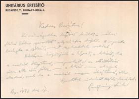 1942 Bp., Szent-Iványi Sándor (1902-1983) unitárius püspök, egyházi író, történész, politikus saját ...