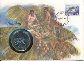 Tokelau 1980. 1$ / 1T Cu-Ni "Pálmatolvaj" forgalomba nem került emlékkiadás felbélyegzett borítékban, bélyegzéssel, német nyelvű leírással T:AU patina Tokelau 1980. 1 Dollar / 1 Tala Cu-Ni "Coconut Crab" non-circulating commemorative coin in envelope with stamp, cancellation, and a description in german C:AU patina Krause KM#3